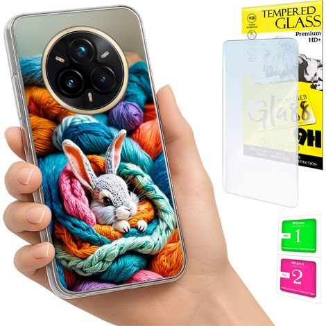 Funda para Realme 14 Pro+ 5G / 14 Pro Plus 5G con foto, parte trasera de conejo + cristal (1/5)
