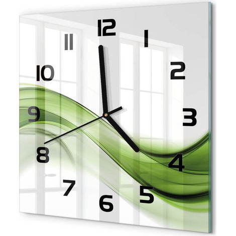 Horloge Murale Carrée Sans Cadre en Verre Trempé Silencieuse et Moderne Vague verte 30x30 cm (1/5)