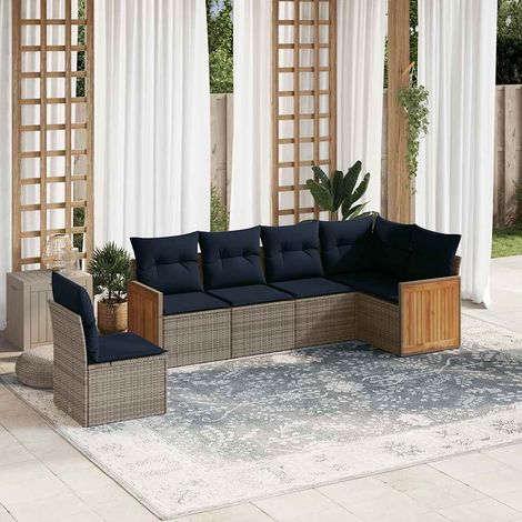 6-teiliges Gartensofa-Set mit Kissen, grau, Polyrattan (1/5)