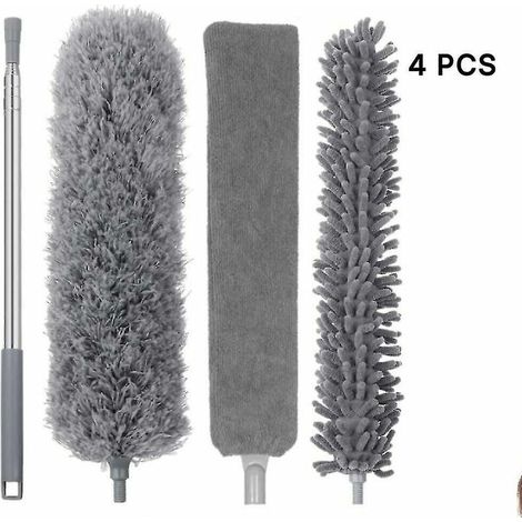 Plumeau en microfibre avec tige d'extension en acier inoxable, plumeau en toile d'araignée télescopique flexible lavable pour nettoyer les ventilateurs de plafond, les lacunes, les hauts plafon (1/3)