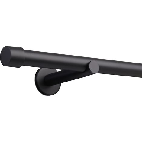 Gardinenstange auf Maß 25mm 1-läufig Schwarz-matt mit Kappe - Serie Style 120cm