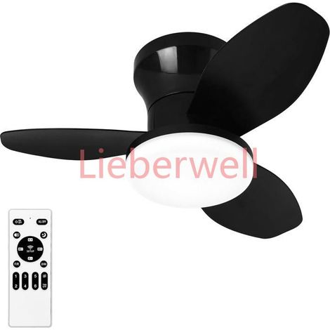 Ventilateur plafond encastré 25 po, télécommande, 3 pales, 6 vitesses, DEL réglable intensité et teinte noir (1/5)