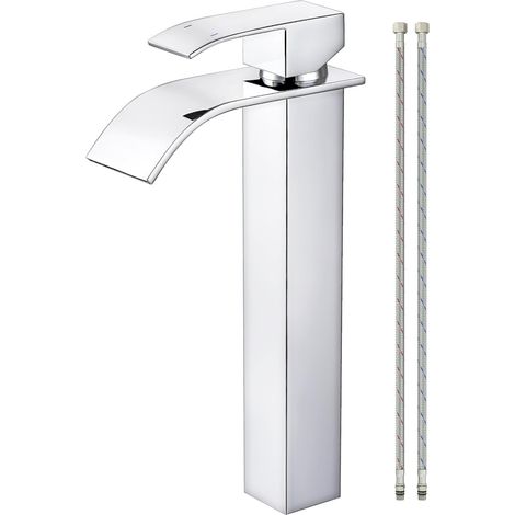 Robinet Lavabo Cascade Haut,Mitigeur de Lavabo avec bec Hauteur : 224 mm,Robinet de Lavabo pour Salle de Bain,Mitigeur monocommande en acier inoxydable,chromé (1/5)
