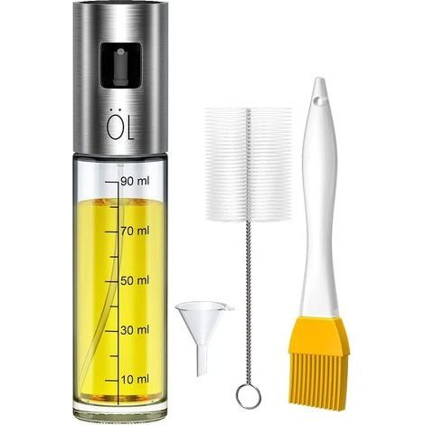 Vaporisateur huile d'olive,Pulvérisateur d'Huile Olive Vinaigre avec Anti-Fuite Distributeur en Acier Inoxycable,Boutille d'Huile en Verre avec 2Brosse et 1Entonnoir pour Cuisine/Cuiss (1/5)