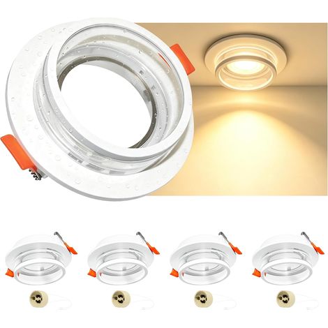 Spot Encastrable GU10 Lot de 4, Anti-Éblouissement Effet Halo, Spot LED Plafond Blanc Ultra Plat IP44 Étanche, Trou de Perçage 72-80mm Réglable, pour Salle de Bain Cuisine Salon, Sans Ampoule (1/5)