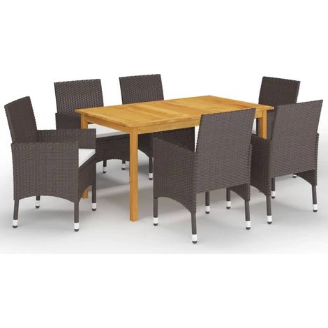 7 Piece Garden Dining Set with Cushions Brown vidaXL (1/5)