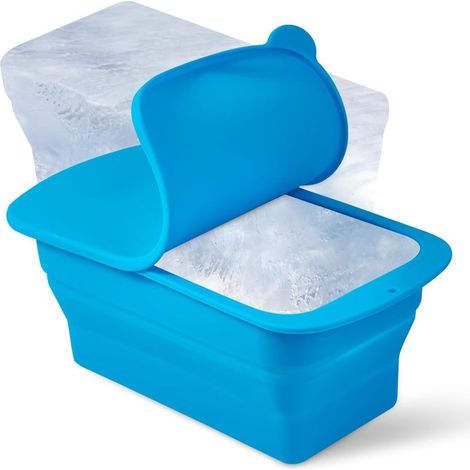 Moules à glaçons extra larges en silicone avec couvercle - Bac à glaçons géants réutilisables de 3,6 kg (8 lb) pour glaçons, accessoires pour refroidisseurs d'eau (bleu) (1/5)