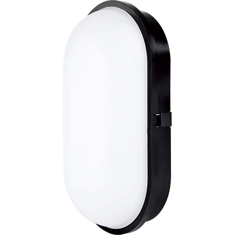 Plafonnier LED ovale noir 15 W, IP65, parfait pour l'intérieur, l'extérieur, la salle de bain, le couloir, le couloir, l'utilitaire, le jardin, le garage, blanc chaud