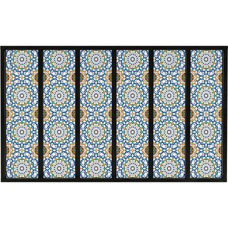 Verrière atelier intérieure aluminium noir 6 vitrages 201 x 117 cm - Décor oriental - Zeljane - bleu et multicolore et transparent - Verre trempé (1/5)