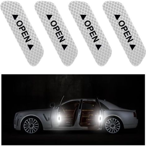 4 Pièces Autocollant De Porte De Voiture, Rappel D'ouverture De Porte Autocollant, Anti-Collision Étanche Autocollants Réfléchissants, Voiture Accessoires Extérieur Intérieur(Argent) (1/4)