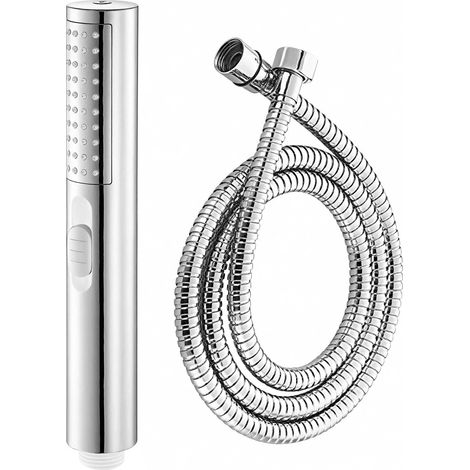Pommeau de Douche à Main avec flexible de 1,5 m, Pomme de Douche Anti Calcaire Rond Douchette Douche Salle de Bain avec 2 Fonctions, Jet Puissant Intégré pour Nettoyer les Coins, Chromé. (1/5)