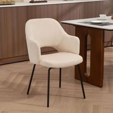 MEUBLIV Silla de comedor de pana beige con reposabrazos y patas de acero (1/5)