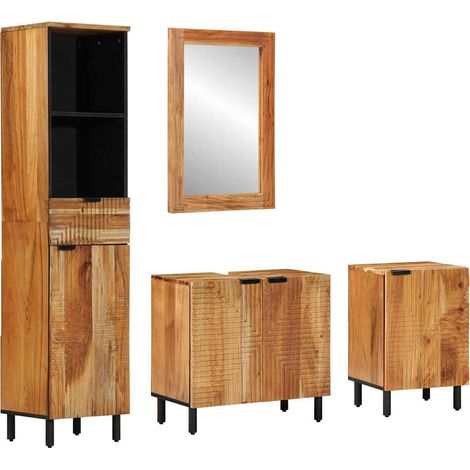 Juego de muebles de baño 4 pcs Marrón madera maciza de acacia vidaXL (1/5)