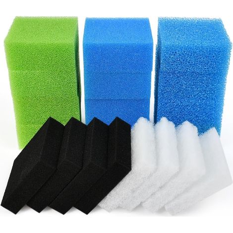 Kit de 20 Mousses Filtrantes pour Aquarium – 5 Densités Différentes – Éponges à Pores Grossiers, Moyens, Fins + Charbon Actif – pour Filtre Interne, Cascade, Biologique – 10x10 cm (1/5)