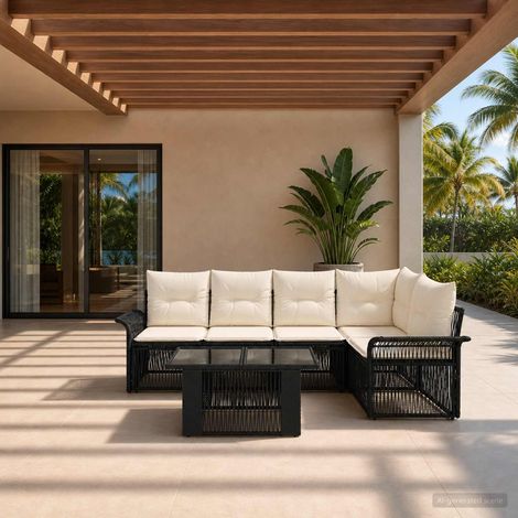 vidaXL Set Divano da Giardino 6 pz Nero e Bianco Crema polyrattan (1/5)