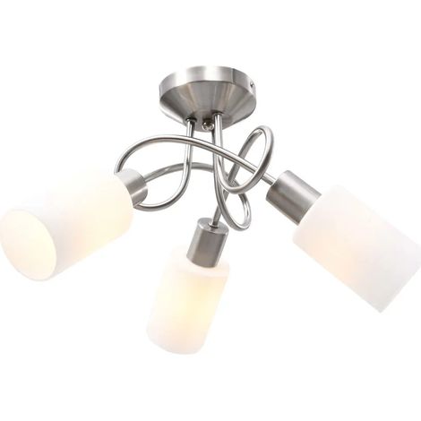 Plafonnier contemporain à 3 abat-jours cylindriques 50 x 27,5 cm style élégant facile à entretenir en métal blanc (1/5)
