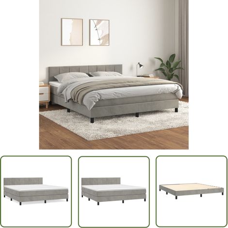 The Living Store Sommier à lattes de lit et matelas Gris clair 180x200cm Velours - Lit Tapissier - Lit Velours - Lit Double - Literie - Chambre À Coucher (1/5)