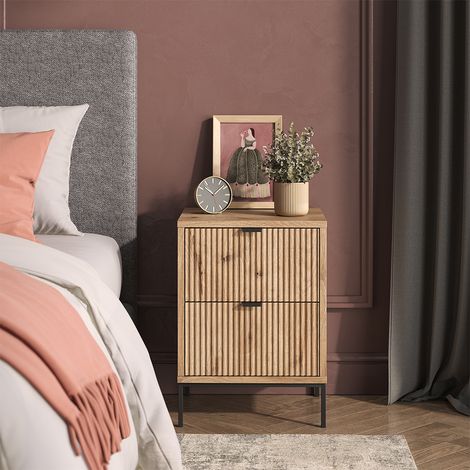 Nachttisch Eliza, Viking Oak/Schwarz, 40 x 55.4 cm mit 2 Schubladen, Vicco (1/5)