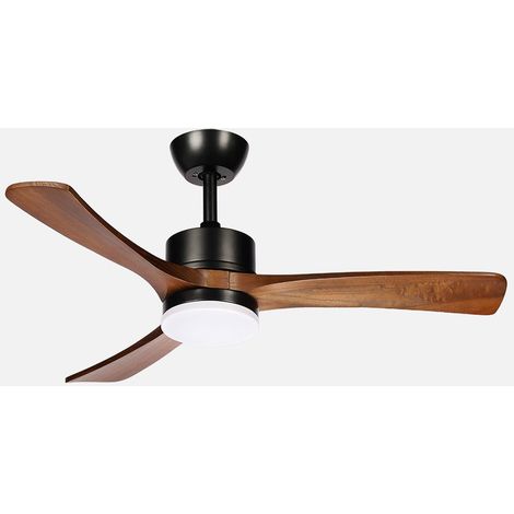ABRILA - Ventilador DC Hellin 18W  3 Aspas  6 Velocidades  LED Integrado  Luz Opcional  Control Remoto  35/45x106x106 cm  Negro/Roble (1/2)