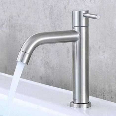 Robinet de lavabo noir - convient aux lavabos de salle de bain, camping-cars, lavabos commerciaux, fermes, etc. - 1 pièce, argenté (1/4)