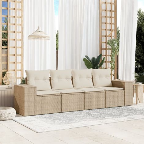 Gartenmöbelset mit Kissen 4 Teile beige Rattan (1/5)