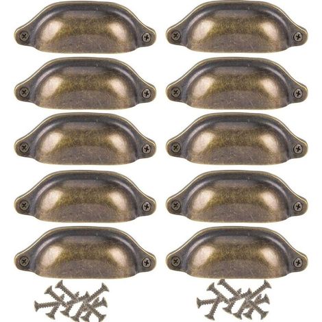 Lot de 10 Poignée Bouton de Porte 98mm Décoration pour Meuble Tiroir - Laiton Antique
