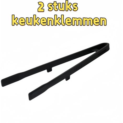Lot de 2 pinces de cuisine antidérapantes et résistantes au feu, pour grille-pain, grillades et barbecue, noir (1/5)