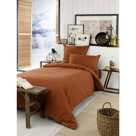 Housse de couette chaude en flanelle 140 x 200 cm Candice Orange (1/4)