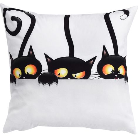 Housse De Coussin Chat Noir - 45x45cm Flanelle Douce - Décoration Salon Chambre Voiture - 1 Pièce (1/3)