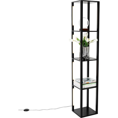 QAZQA Lampada da terra tianna - Design - Acciaio,Legno - Nero - Oblungo (non sostituibile) LED Max. 4 x 20 Watt