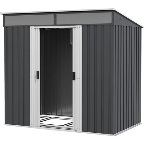 Casetta da Giardino Porta Attrezzi con 4 Finestre e 2 Ganci 195x122x181,5 cm in Acciaio Zincato Grigio (1/5)