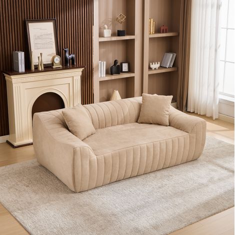 Canapé modulable beige en tissu technique avec surpiqûres verticales (1/5)