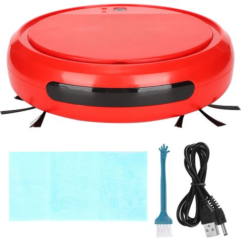 Robot Aspirateur Intelligent 4-en-1 avec Charge USB pour Maison et Bureau Rouge