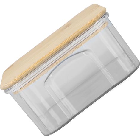 Boîte de conservation hermétique transparente avec couvercle en bambou pour nouilles, farine, céréales, riz, thé, café en grains, 450 ml, 10,7 x 5,7 cm / 4,2 x 2,2 pouces