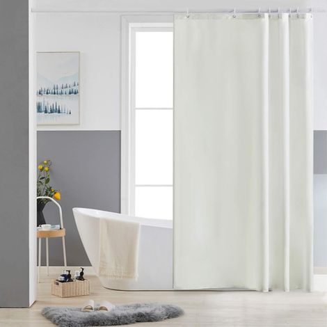 c Petit Rideau de Douche Beige Anti Moisissure Tissu en Polyester Imperméable Rideaux de Douche Textile Lavable pour Baignoire ou la Salle de Bain 10 Crochets de Rideau Douche-150x200cm. (1/5)