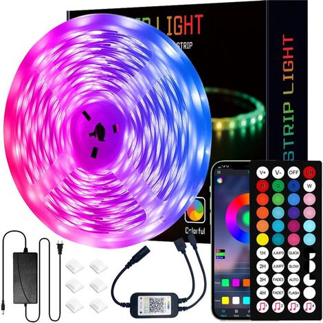 Ruban LED 15M Bleutooth Bande LED 5050 RGB, Contrôlé par APP du Smartphone et Télécommande, Synchroniser avec Rythme de Musique/Fonction de Minuterie, , Multicolore (1/4)