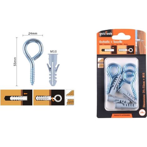 Kaela - Set 4pz Vite A Occhiello Chiuso 24x55mm + Tasselli Con Alette Tassello M10 90728 - (1/2)