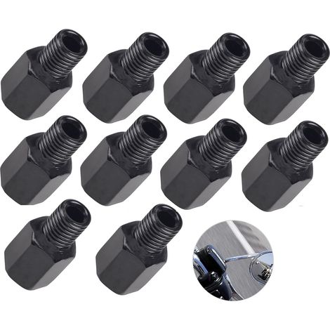 Lot de 10 vis et adaptateurs de rétroviseur pour motos et scooters, accessoires de miroir en noir, filetage M10 (1/5)