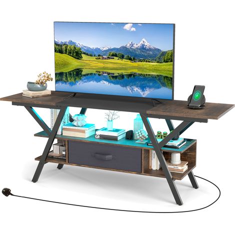 COSTWAY TV Stand for 65” TVs 3-Tier Entertainment Center with LED Lights-Coffee (1/5)