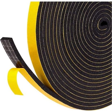 Joint Adhésif en Mousse Caoutchouc pour Isolation Fenêtre, Joint pour Porte Entrée, 1 rouleaux 12mm x3mm x4m, Joint en bande Multifonction, Protection Meuble - Mousse Noir Film Jaune (1/3)