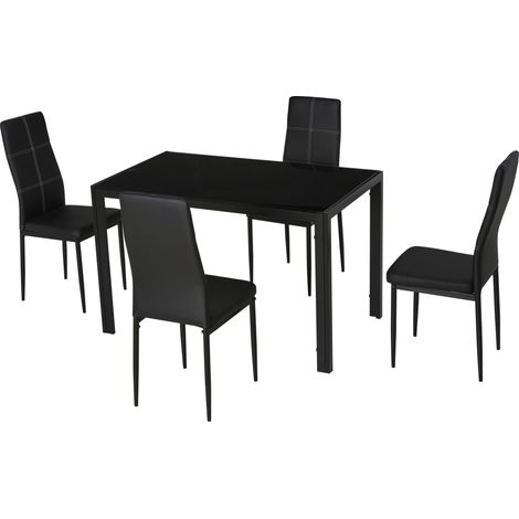 5-teiliges Set: 1 Tisch und 4 Stühle für Küche oder Esszimmer, schwarz