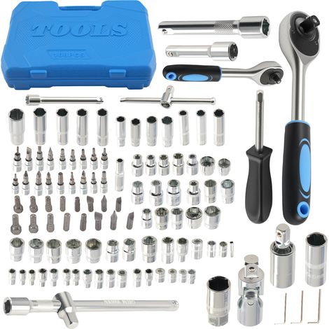 108PCS Coffret Douilles Cliquets 1/2 1/4 Chrome Vanadium for Auto Garage (1/5)