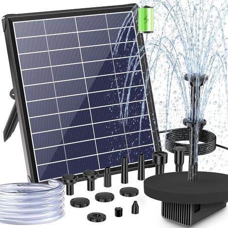 Fontaine solaire d'extérieur 6,5 W 240 l/h pour bassin de jardin Fontaine solaire avec batterie intégrée de 3000 mAh, pulvérisation stable pour abreuvoir à oiseaux et jeux d'eau de jardin (1/5)