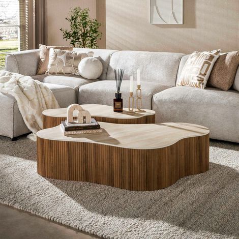 Table basse céramique 3D pied rainuré 135 cm (lot de 2) MAHAL