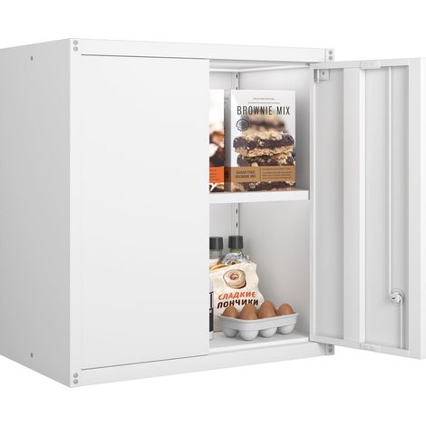 Armoire Murale en métal avec Serrure, Armoire de Rangement Murale en métal avec 1 étagère réglable et 2 Portes, Armoire de Rangement supérieure en Acier pour Le Bureau et la Maison (1/5)
