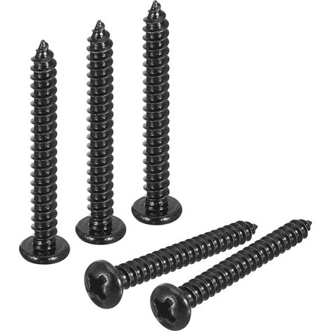 6 x 1-3/16" Phillips Poêle Tête Autotaraudeuse Vis Cruciforme, 50pcs - 304 Inox Acier Rond Tête Bois Vis Plein Filetage Vis à Bois Torx (Noir) (1/5)
