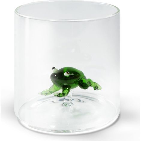 BICCHIERE DA ACQUA RANA VERDE IN VETRO SOFFIATO