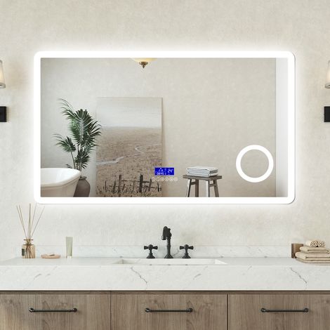 Specchio bagno Rettangolare 100x60cm Led Con 3 Luci + 3X Lente d'ingrandimento + Bluetooth + Antiappannamento (1/5)