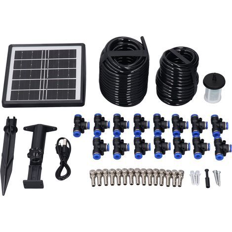 Kit de système d'irrigation par pulvérisation, Mode minuterie à énergie solaire, étanche IP67, arrosage automatique automatique pour serre, jardin et pelouse (1/5)