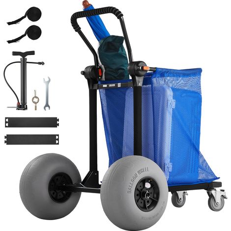Chariot de Plage Tout-terrain, Chariot de Transport Pliable Charge 75 kg, Charette pour Camping Pêche Jardin Extérieur, avec Roues Ballons 32 cm, Sac de Rangement et Guidon Réglable à 180° (1/5)